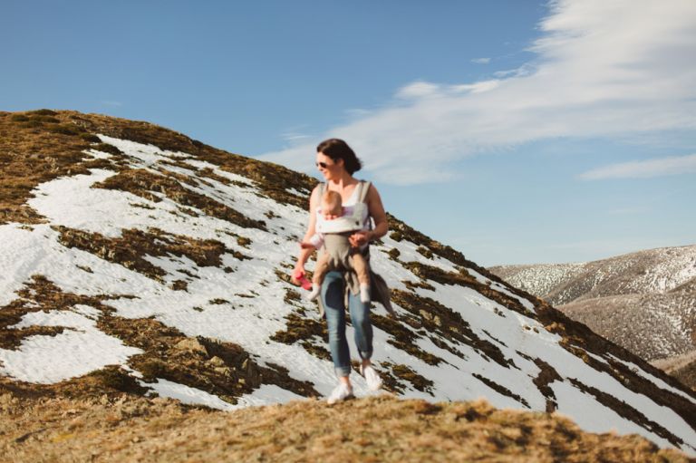 lifestyle family portrait session snowy mountains epic scenery