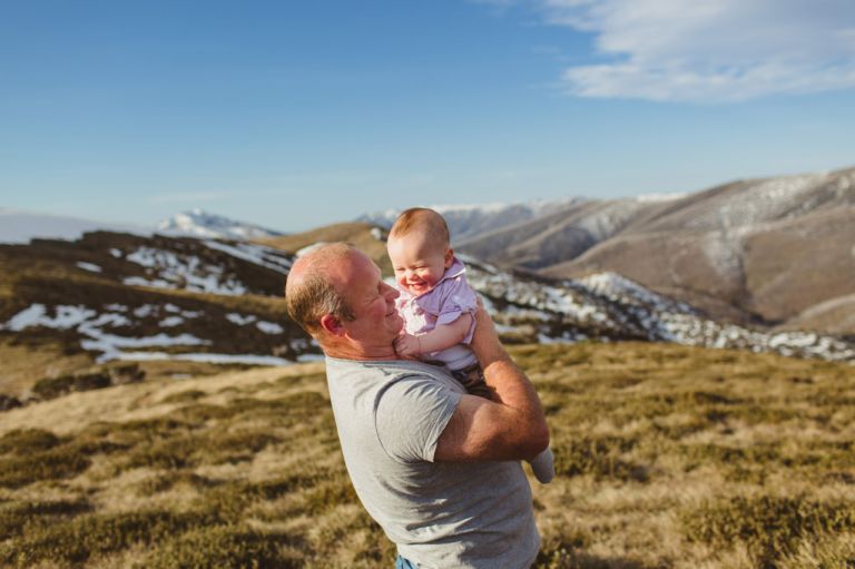 lifestyle session family hiking Mt Hotham Victoria blue sky