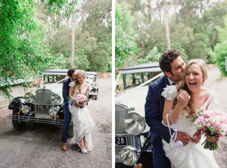 wedding portraits with vintage cars