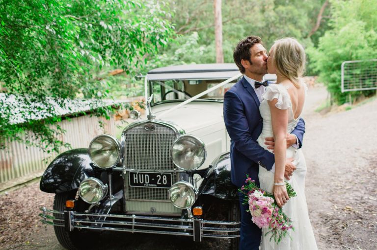 wedding portraits with vintage cars